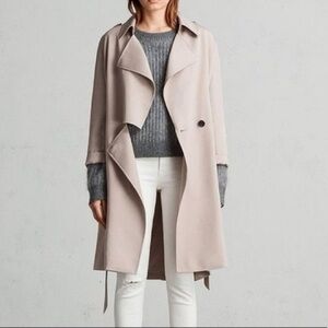 AllSaints Pale Beige Drape Trench Coat